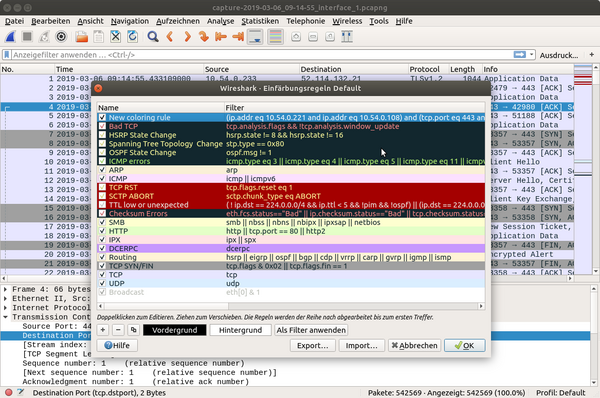 Wireshark-Farbmarkierungen