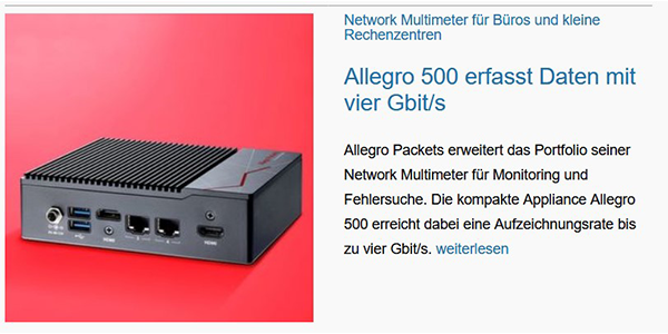 Artikel über das neue Allegro 500 von Allegro Packets im IP-Insider
