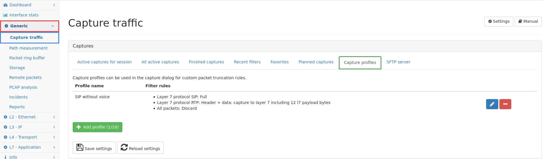 Capture profile configuration