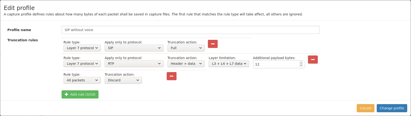 Edit capture profile