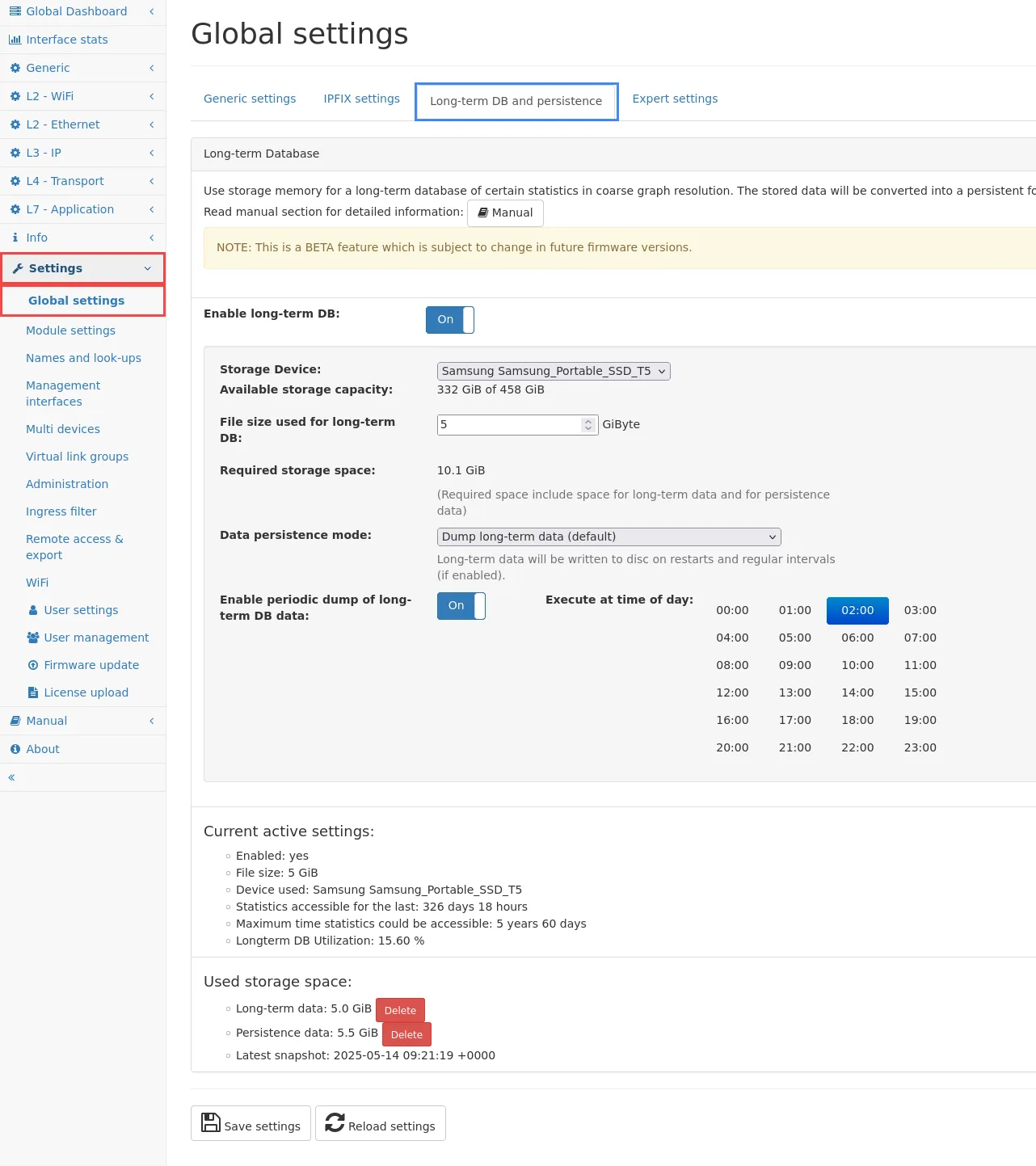 DB persistence settings