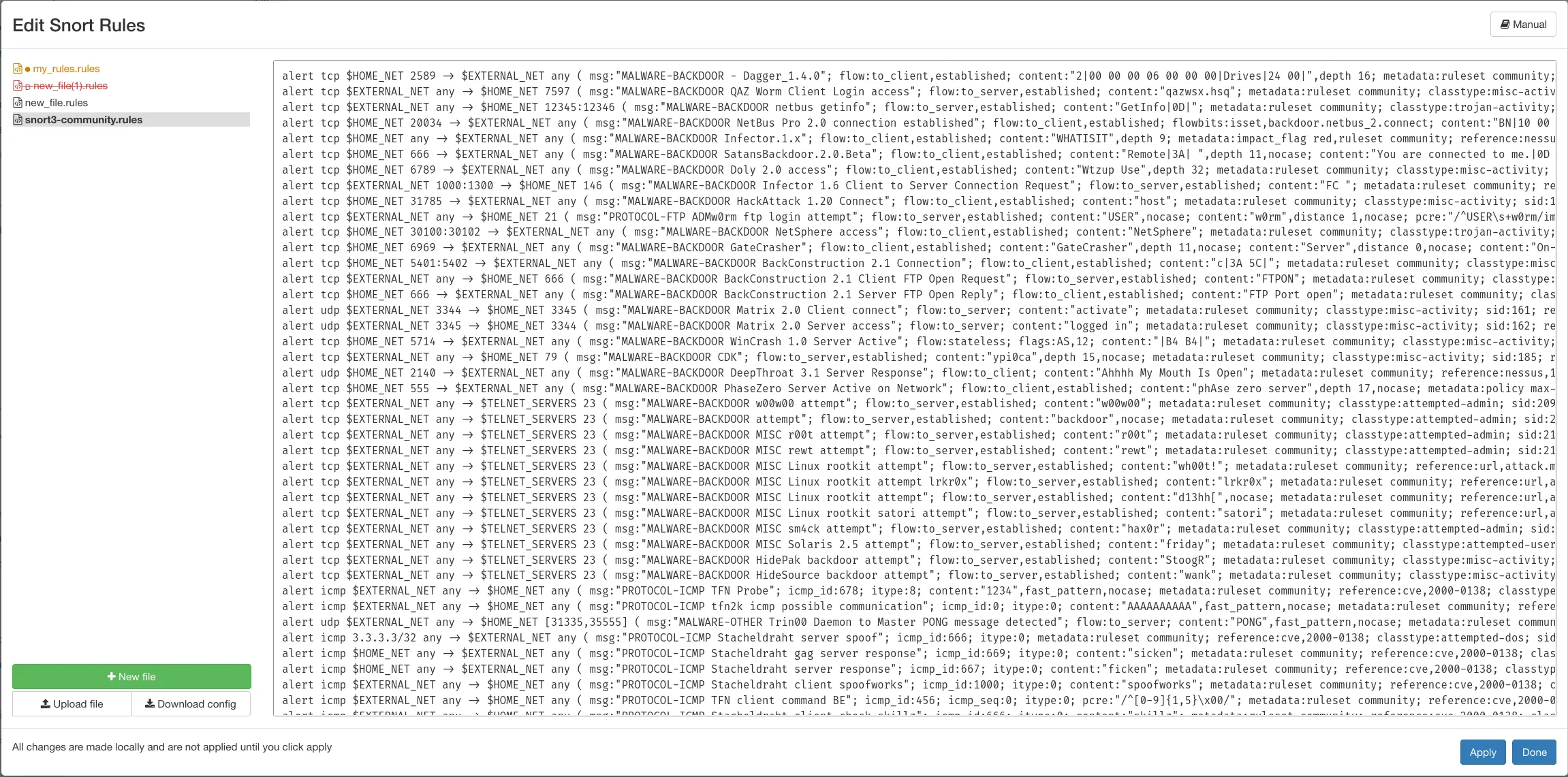 The Snort rule editor
