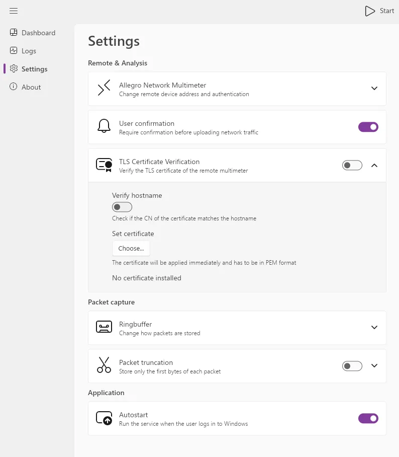 Controlpanel Settings page